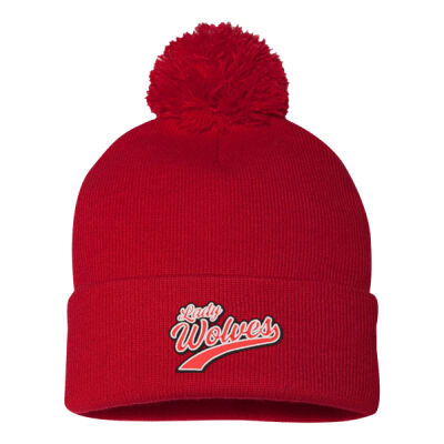 PC Lady Wolves Softball 2026 Embroidered Logo - 12" Pom-Pom Cuffed Beanie Thumbnail